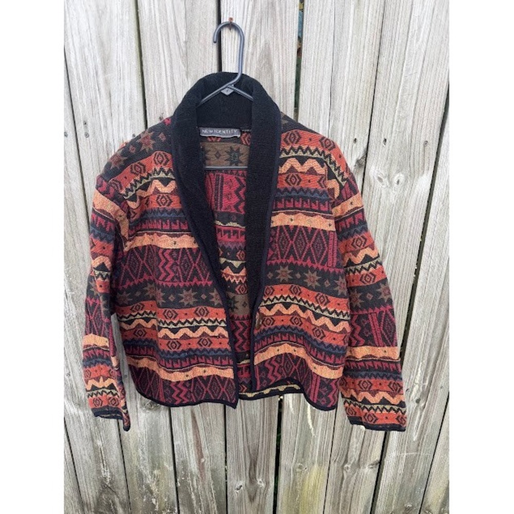 Southwestern Boho New Identity Tapestry Jacket 3X Red Tribal Woven Cardigan